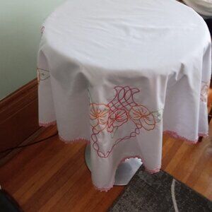 Small Cocktail Cotton Tablecloth Embroidery Square 39" x 45" Linen Table Vintage